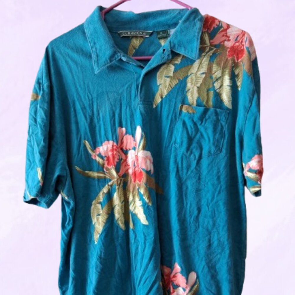 Cubavera Men's tropical floral Hawaiian Floridian collared shirt short sleeves